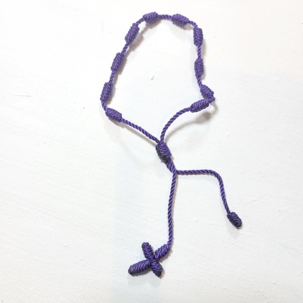 Adjustable Purple Braided Rope Macramé  Bracelet with Dangling Cross